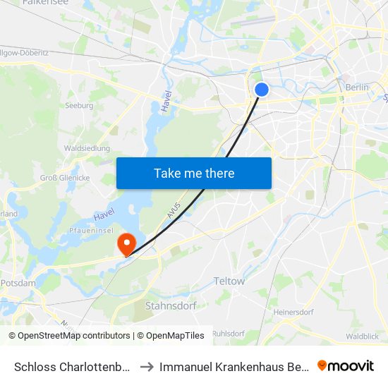 Schloss Charlottenburg to Immanuel Krankenhaus Berlin map