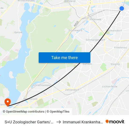S+U Zoologischer Garten/Jebensstr. to Immanuel Krankenhaus Berlin map
