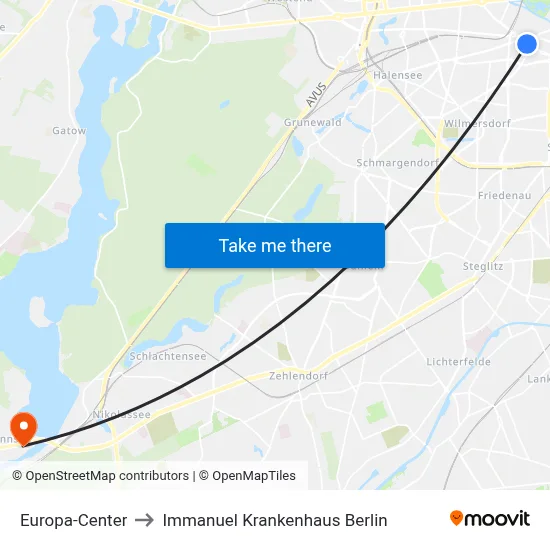 Europa-Center to Immanuel Krankenhaus Berlin map