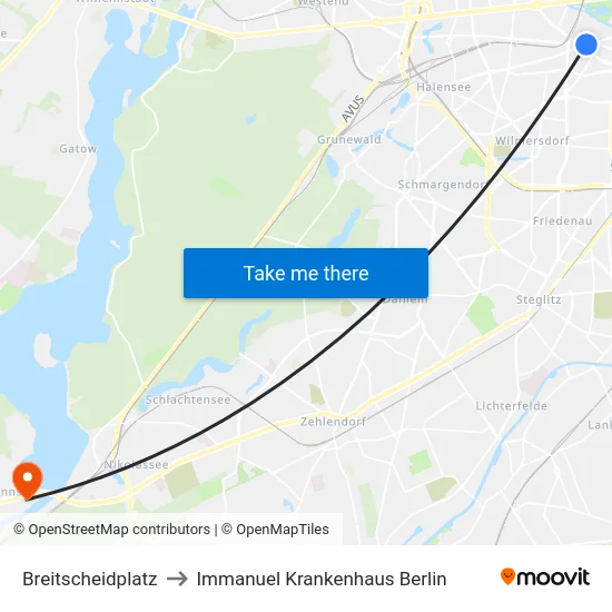 Breitscheidplatz to Immanuel Krankenhaus Berlin map