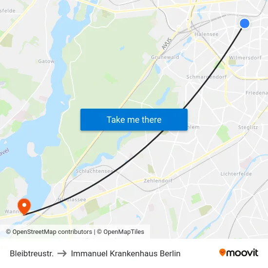 Bleibtreustr. to Immanuel Krankenhaus Berlin map