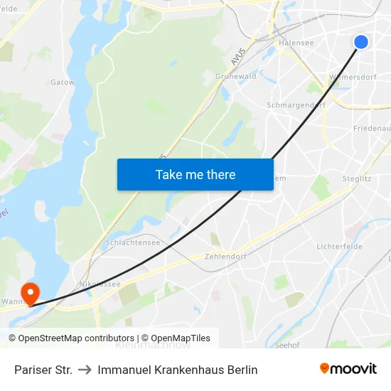 Pariser Str. to Immanuel Krankenhaus Berlin map