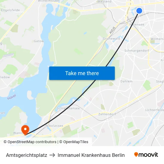Amtsgerichtsplatz to Immanuel Krankenhaus Berlin map