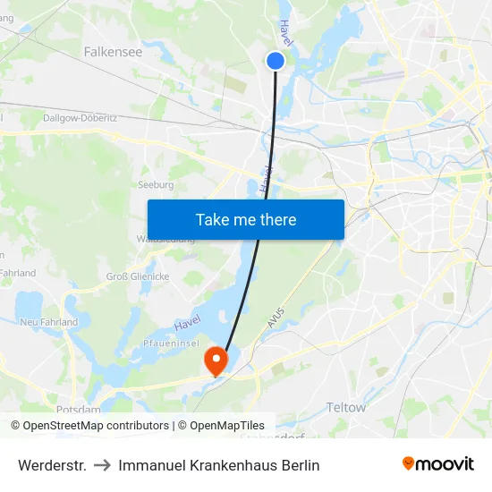 Werderstr. to Immanuel Krankenhaus Berlin map