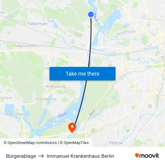 Bürgerablage to Immanuel Krankenhaus Berlin map