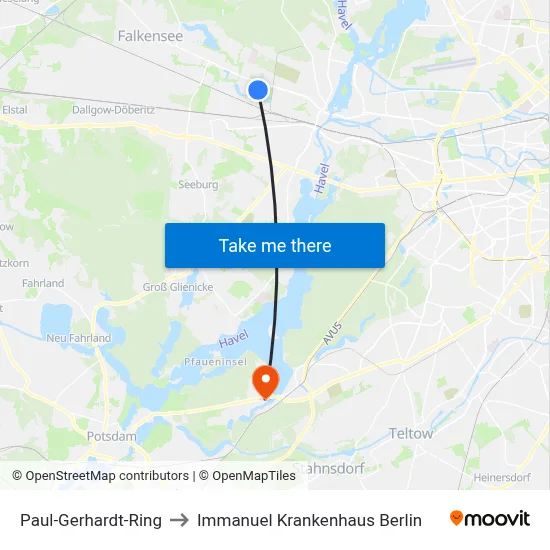 Paul-Gerhardt-Ring to Immanuel Krankenhaus Berlin map