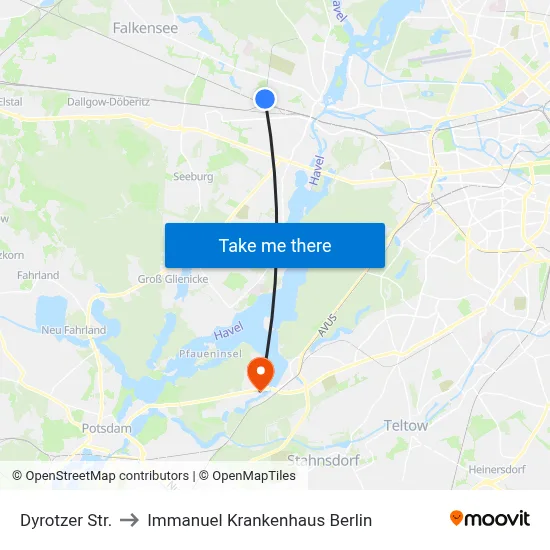 Dyrotzer Str. to Immanuel Krankenhaus Berlin map