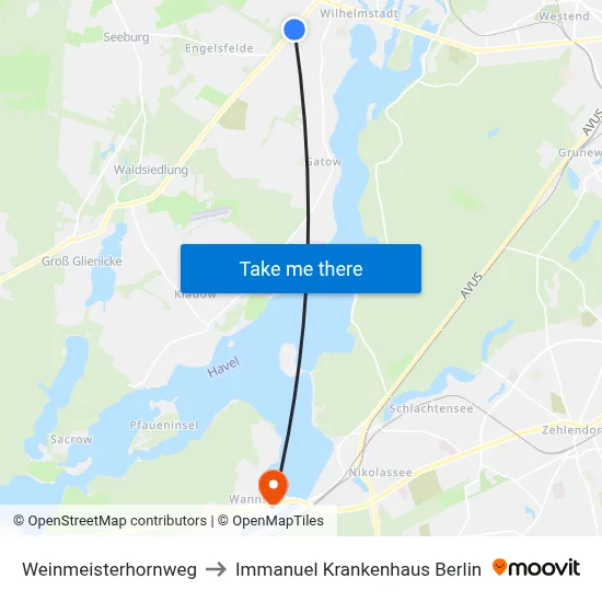 Weinmeisterhornweg to Immanuel Krankenhaus Berlin map