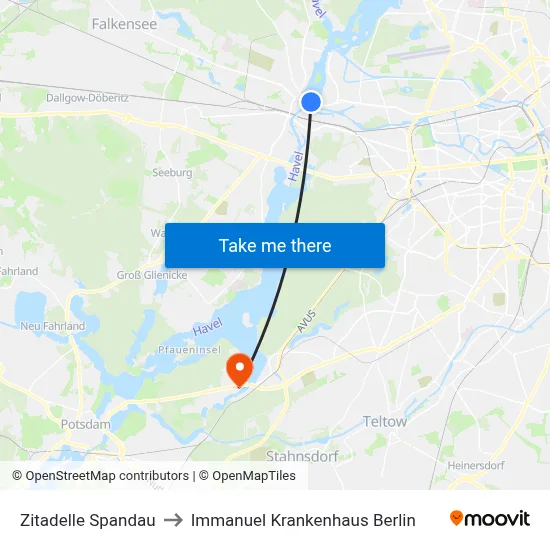 Zitadelle Spandau to Immanuel Krankenhaus Berlin map