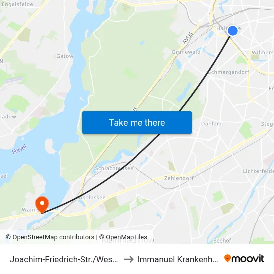 Joachim-Friedrich-Str./Westfälische Str. to Immanuel Krankenhaus Berlin map