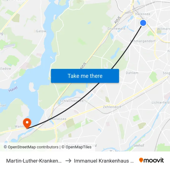 Martin-Luther-Krankenhaus to Immanuel Krankenhaus Berlin map