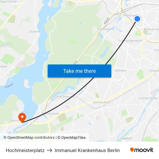 Hochmeisterplatz to Immanuel Krankenhaus Berlin map