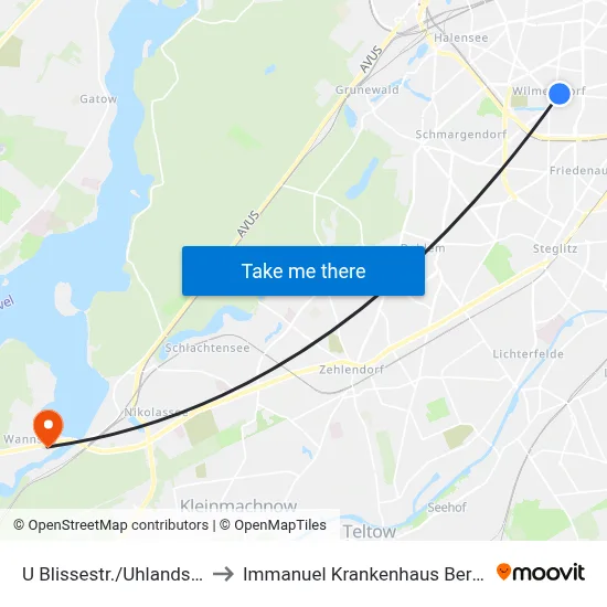 U Blissestr./Uhlandstr. to Immanuel Krankenhaus Berlin map