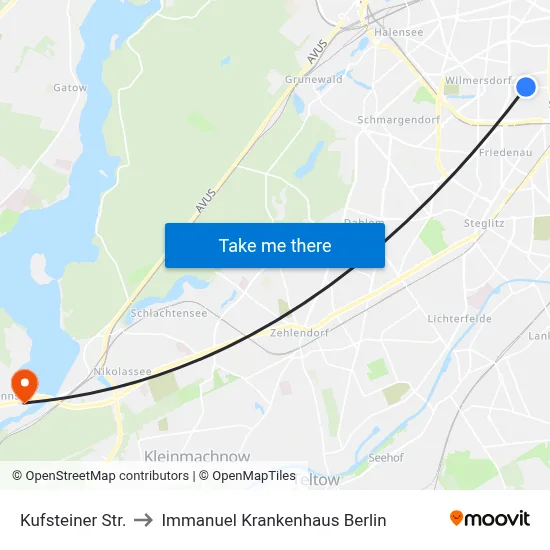 Kufsteiner Str. to Immanuel Krankenhaus Berlin map