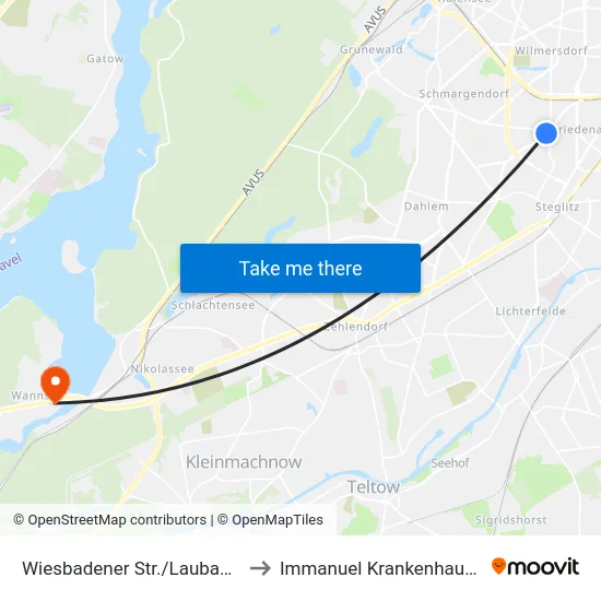 Wiesbadener Str./Laubacher Str. to Immanuel Krankenhaus Berlin map