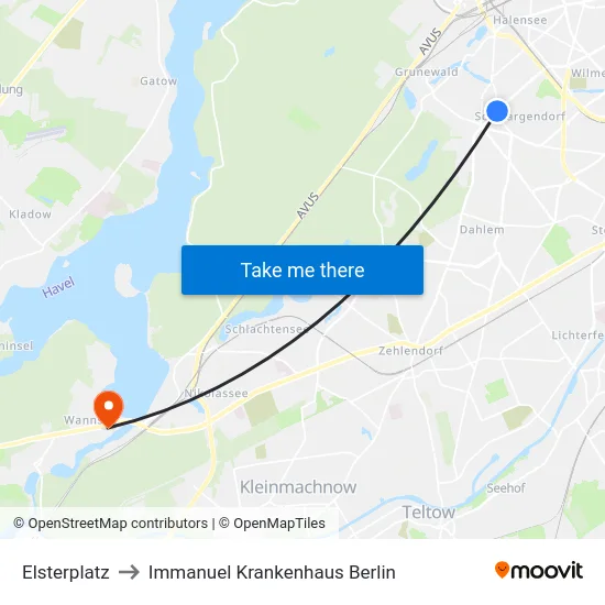 Elsterplatz to Immanuel Krankenhaus Berlin map