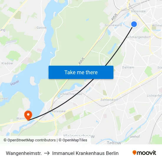 Wangenheimstr. to Immanuel Krankenhaus Berlin map