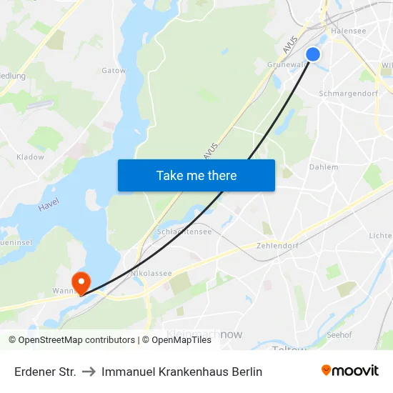 Erdener Str. to Immanuel Krankenhaus Berlin map