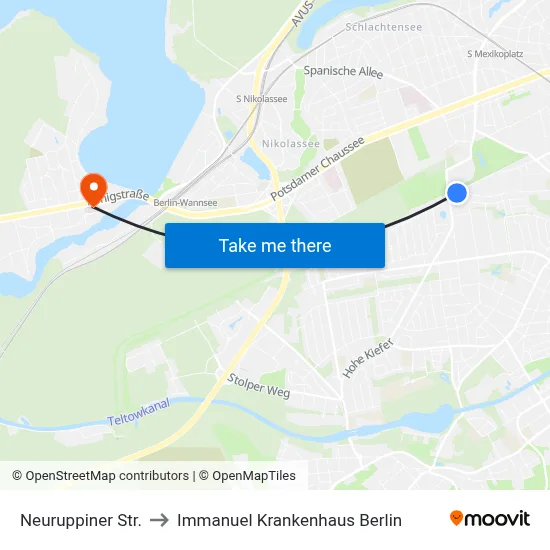 Neuruppiner Str. to Immanuel Krankenhaus Berlin map