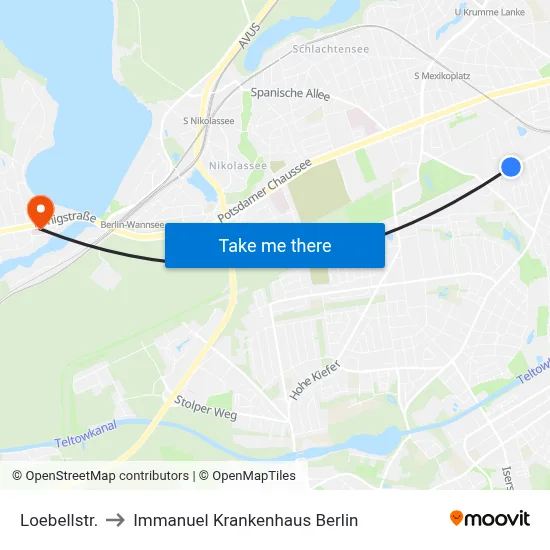 Loebellstr. to Immanuel Krankenhaus Berlin map
