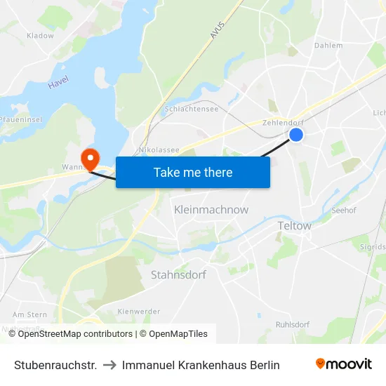 Stubenrauchstr. to Immanuel Krankenhaus Berlin map