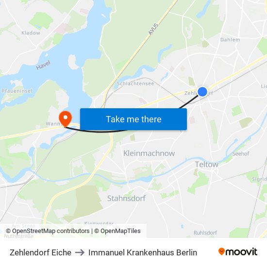 Zehlendorf Eiche to Immanuel Krankenhaus Berlin map
