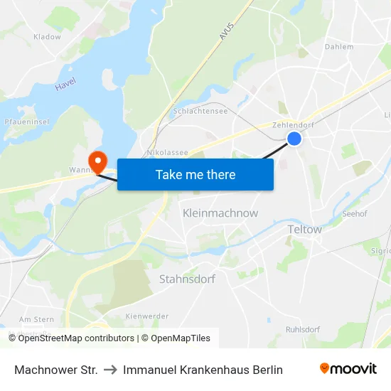 Machnower Str. to Immanuel Krankenhaus Berlin map