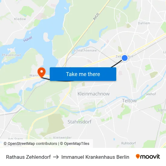 Rathaus Zehlendorf to Immanuel Krankenhaus Berlin map