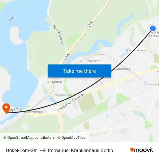 Onkel-Tom-Str. to Immanuel Krankenhaus Berlin map