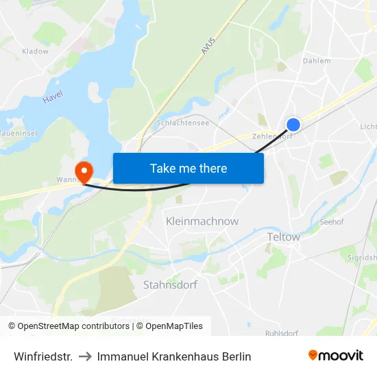 Winfriedstr. to Immanuel Krankenhaus Berlin map