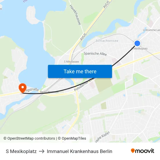 S Mexikoplatz to Immanuel Krankenhaus Berlin map