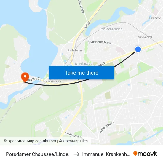 Potsdamer Chaussee/Lindenthaler Allee to Immanuel Krankenhaus Berlin map