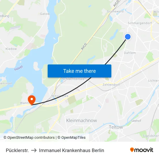 Pücklerstr. to Immanuel Krankenhaus Berlin map