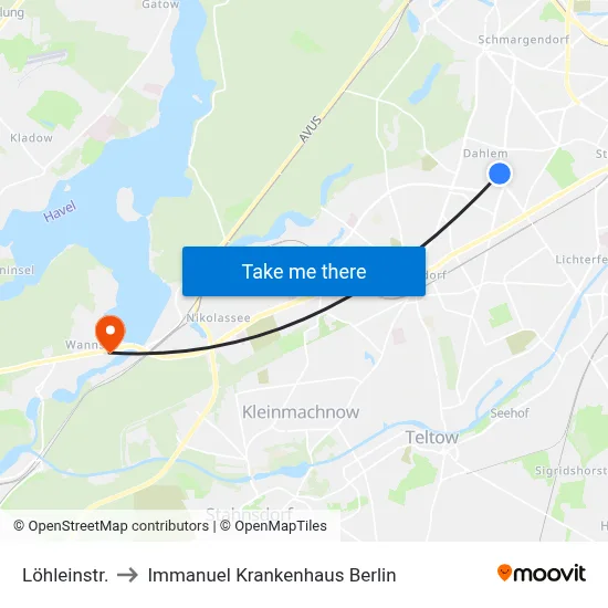 Löhleinstr. to Immanuel Krankenhaus Berlin map