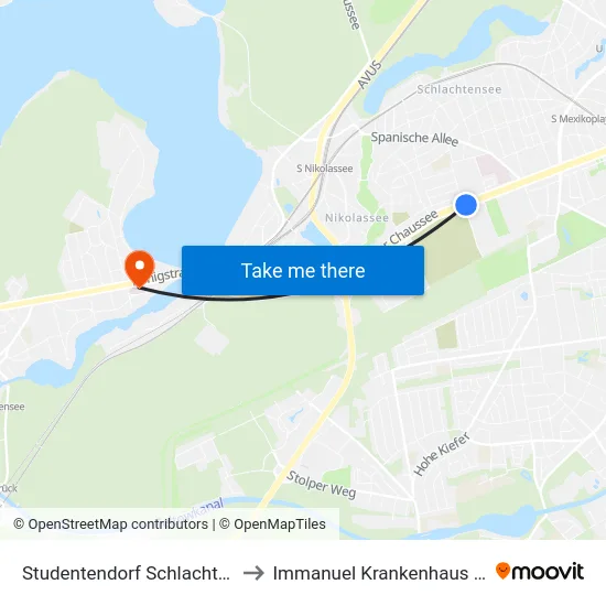 Studentendorf Schlachtensee to Immanuel Krankenhaus Berlin map