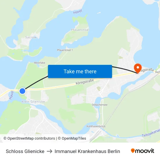 Schloss Glienicke to Immanuel Krankenhaus Berlin map