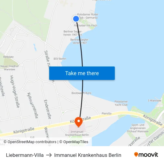 Liebermann-Villa to Immanuel Krankenhaus Berlin map