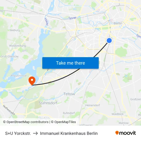 S+U Yorckstr. to Immanuel Krankenhaus Berlin map