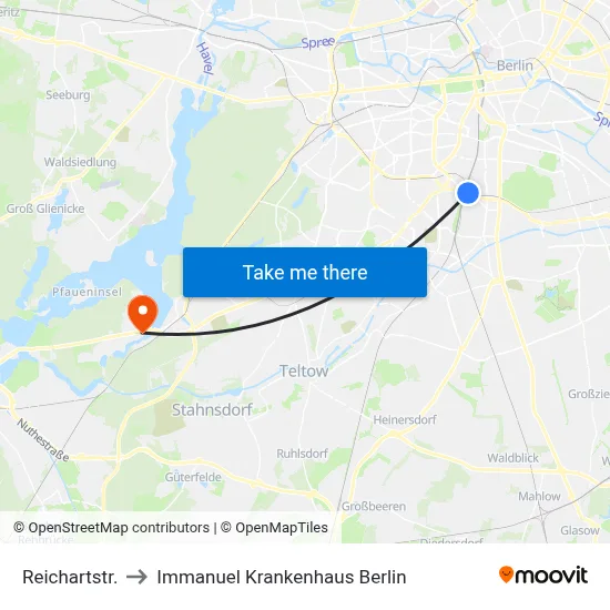 Reichartstr. to Immanuel Krankenhaus Berlin map