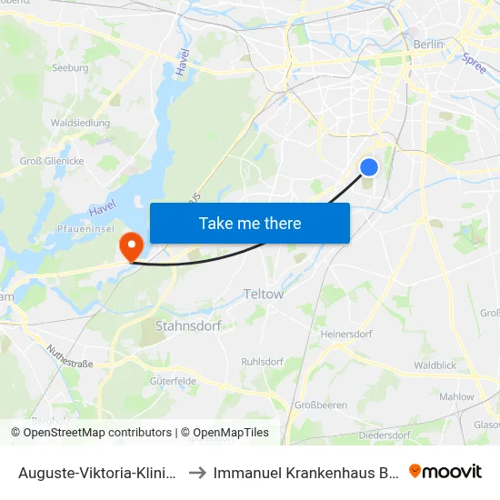 Auguste-Viktoria-Klinikum to Immanuel Krankenhaus Berlin map