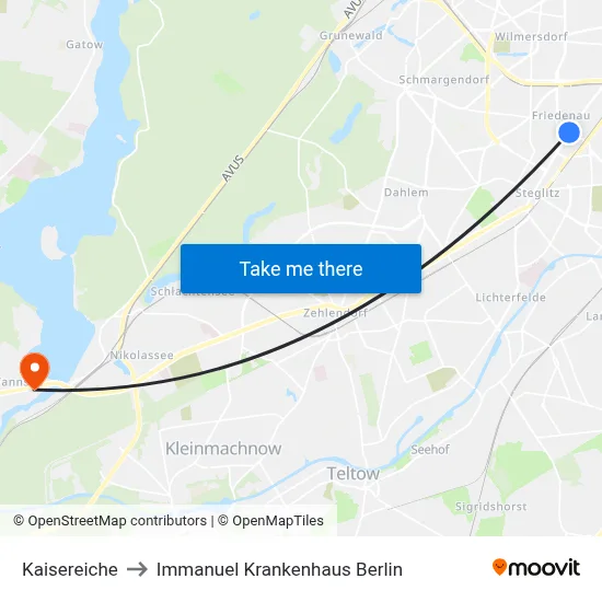 Kaisereiche to Immanuel Krankenhaus Berlin map