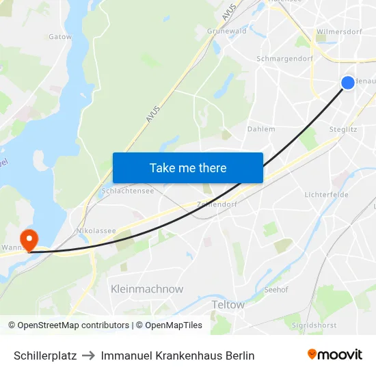 Schillerplatz to Immanuel Krankenhaus Berlin map