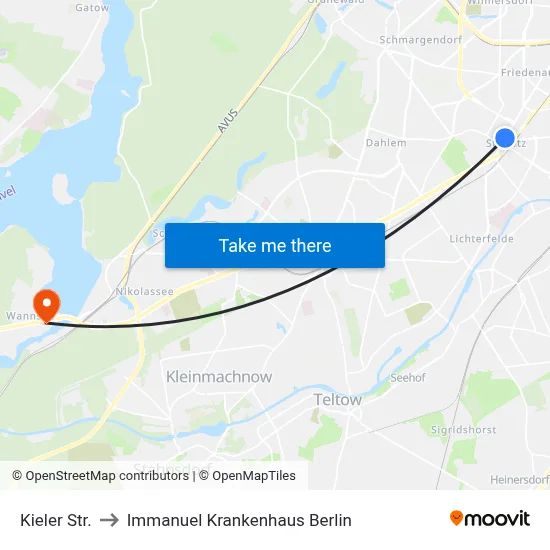Kieler Str. to Immanuel Krankenhaus Berlin map
