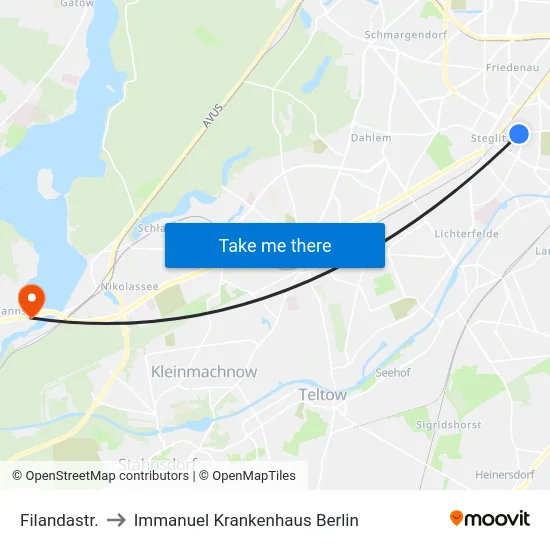 Filandastr. to Immanuel Krankenhaus Berlin map