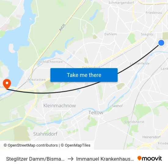 Steglitzer Damm/Bismarckstr. to Immanuel Krankenhaus Berlin map