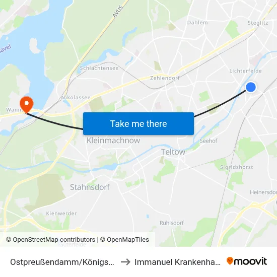 Ostpreußendamm/Königsberger Str. to Immanuel Krankenhaus Berlin map