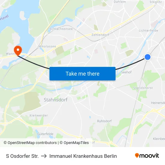 S Osdorfer Str. to Immanuel Krankenhaus Berlin map