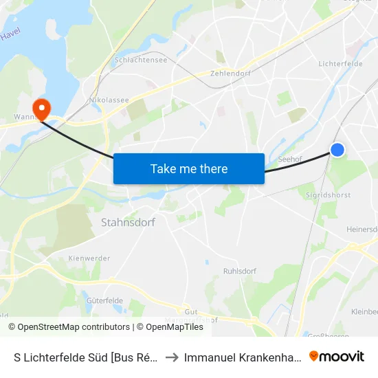 S Lichterfelde Süd [Bus Réaumurstr.] to Immanuel Krankenhaus Berlin map