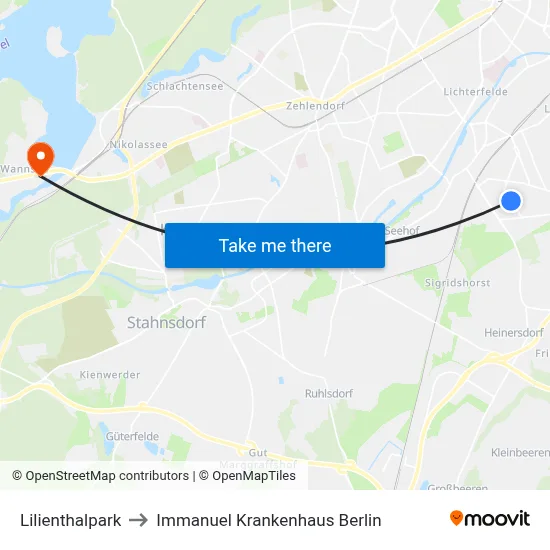 Lilienthalpark to Immanuel Krankenhaus Berlin map