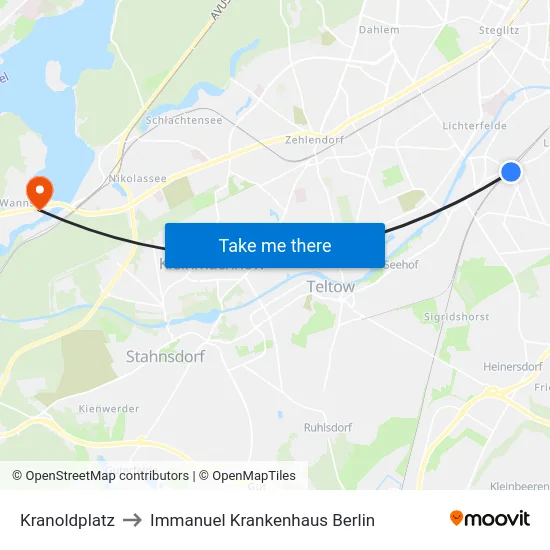 Kranoldplatz to Immanuel Krankenhaus Berlin map